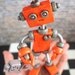 Robot Sculpture Orange Olie Rustic Bot with Robot Doll MADE TO ORDER - Clay, Wire, Paint