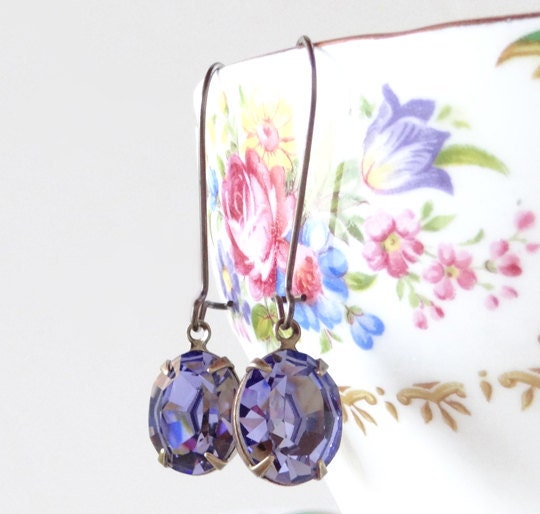 Tanzanite Swarovski Crystal Earrings Violet Retro Rhinestones Bridal Prom