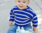 Baby Boy Sweater -- WATER STREET -- Bright and Light Blue Striped Handknit -- Perfect for Spring Baby Showers -- Childrens Clothing