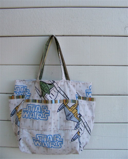 Star Wars Starfighter Upcycled Weekender - Episode 1 Novelty Print with Stripes Diaper Bag / Market / Toddler Tote - Eco Friendly Kids