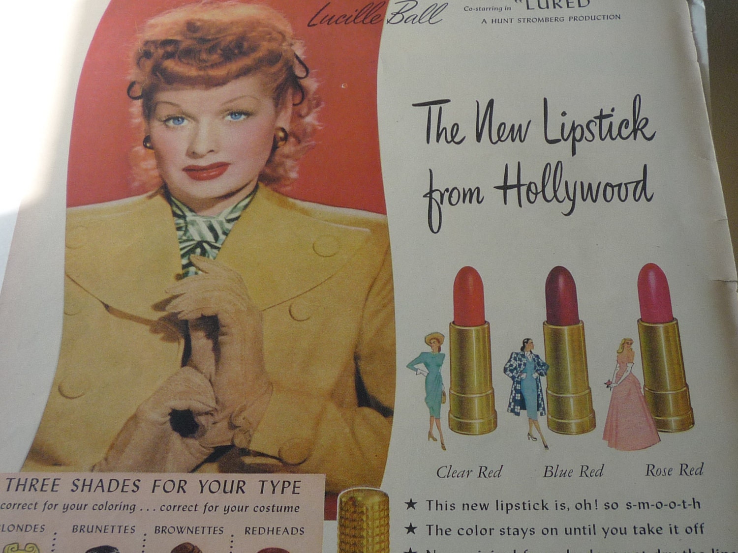 Vintage Advertisement - Lucille Ball - Sells Lipstick - 1940s original ad