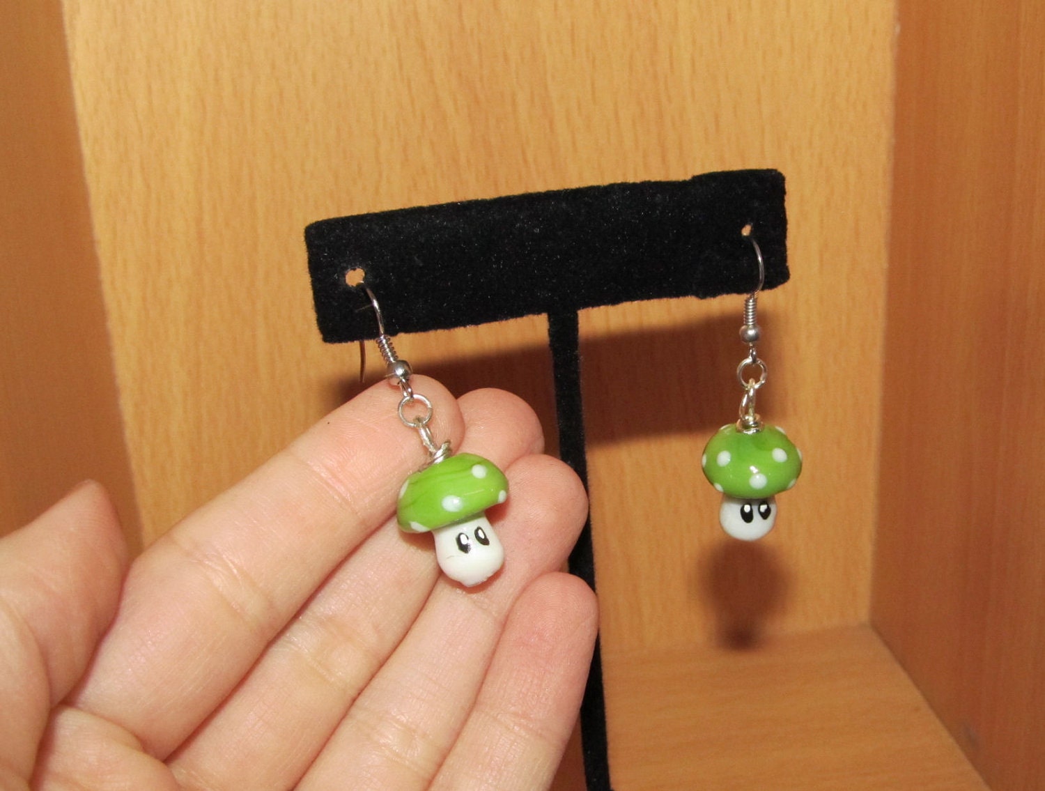 GREEN Super Mario Bros. Power 1 Up Mushroom Earrings - Cute small Kawaii