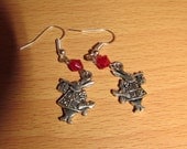 Alice in Wonderland White Rabbit Court Room earrings with red bicone crystals