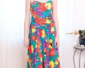 Sale - Cotton Floral Sundress - Vintage 1980s Colorful Summer Dress - S