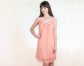 Babydoll Chiffon Nightgown - Vintage 1960s Lingerie - 60s Coral Pink Nightie - S / M