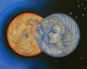 Romantic Sun and Moon divine love God Goddess SOLAR ECLIPSE cosmic energy spiritual art 8x10 PRINT of painting