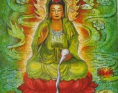 Buddhist Goddess Kuan Yin spiritual art Zen Buddhism dragon print female Buddha poster of painting
