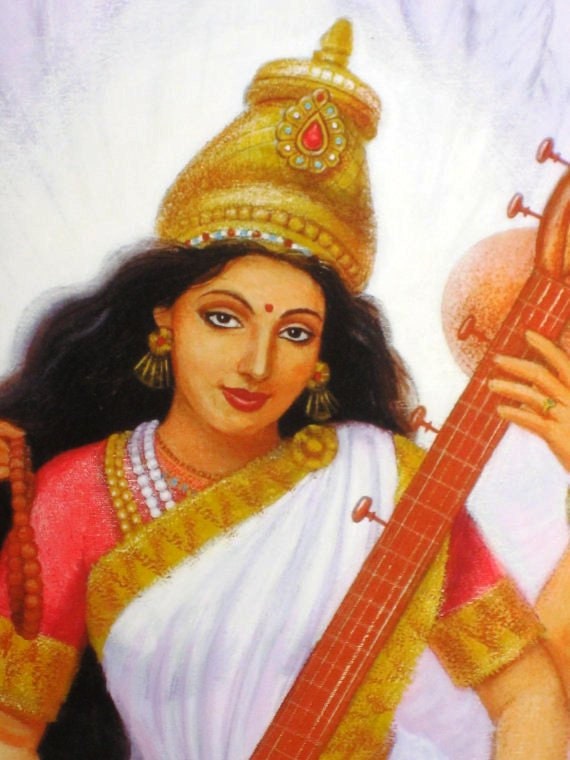 Saraswati Goddess art poster spiritual music India Hindu large print of painting