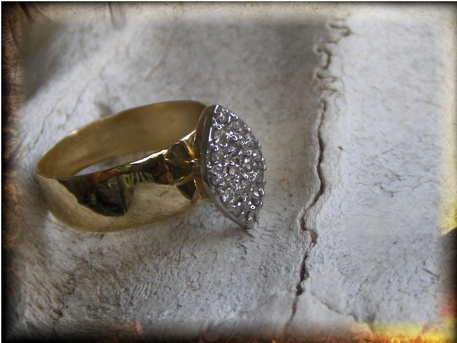 Clearance 40% off Diamond Marquise Engagement ring.  Vintage 10 K yellow gold, and white gold platinum . Estate find.