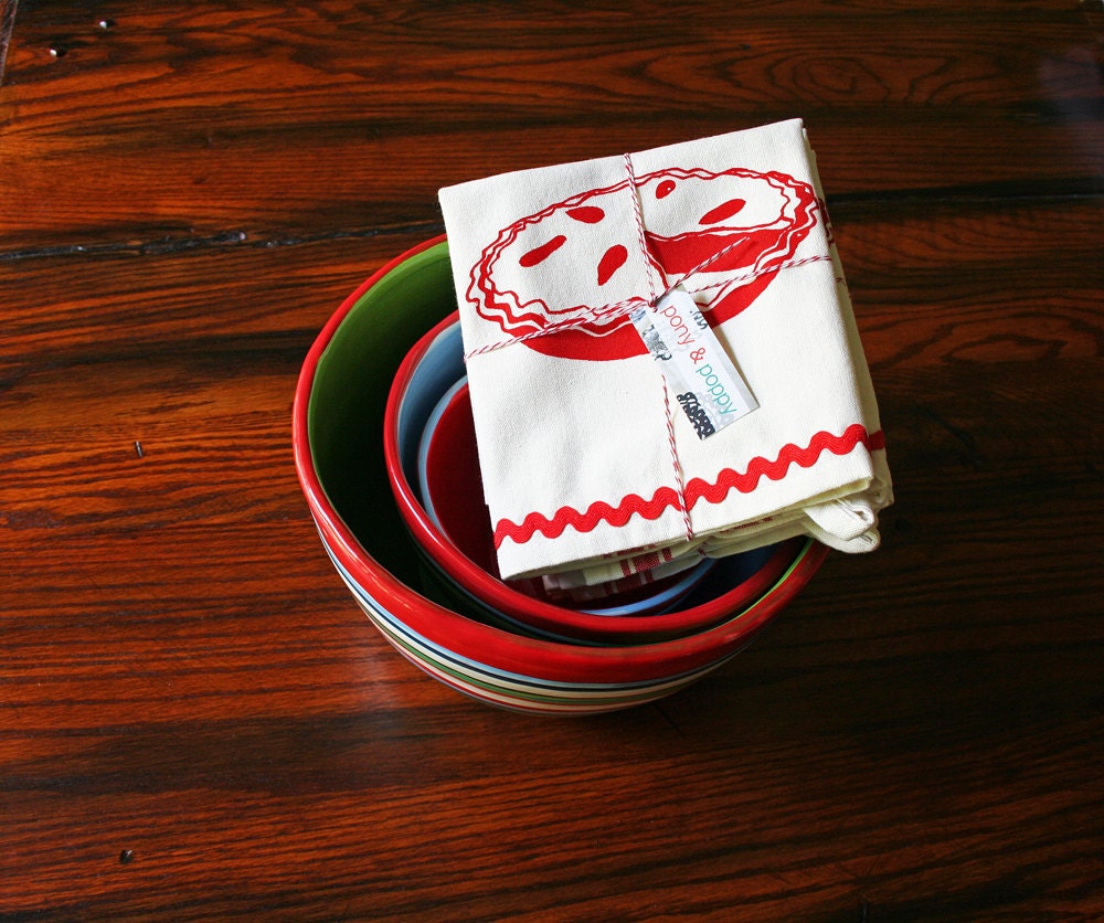 Tea Towel. Dish Towel.  Pie. Vintage Stripes. As seen in Romantic Homes Magazine. Teacher Gift.