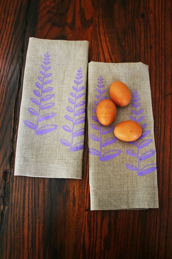 Lilac Fern. Mother's Day Gift.Tea Towel. Natural Linen.