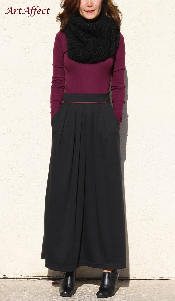 Items similar to Pleated Maxi Skirt Black knit jersey on Etsy