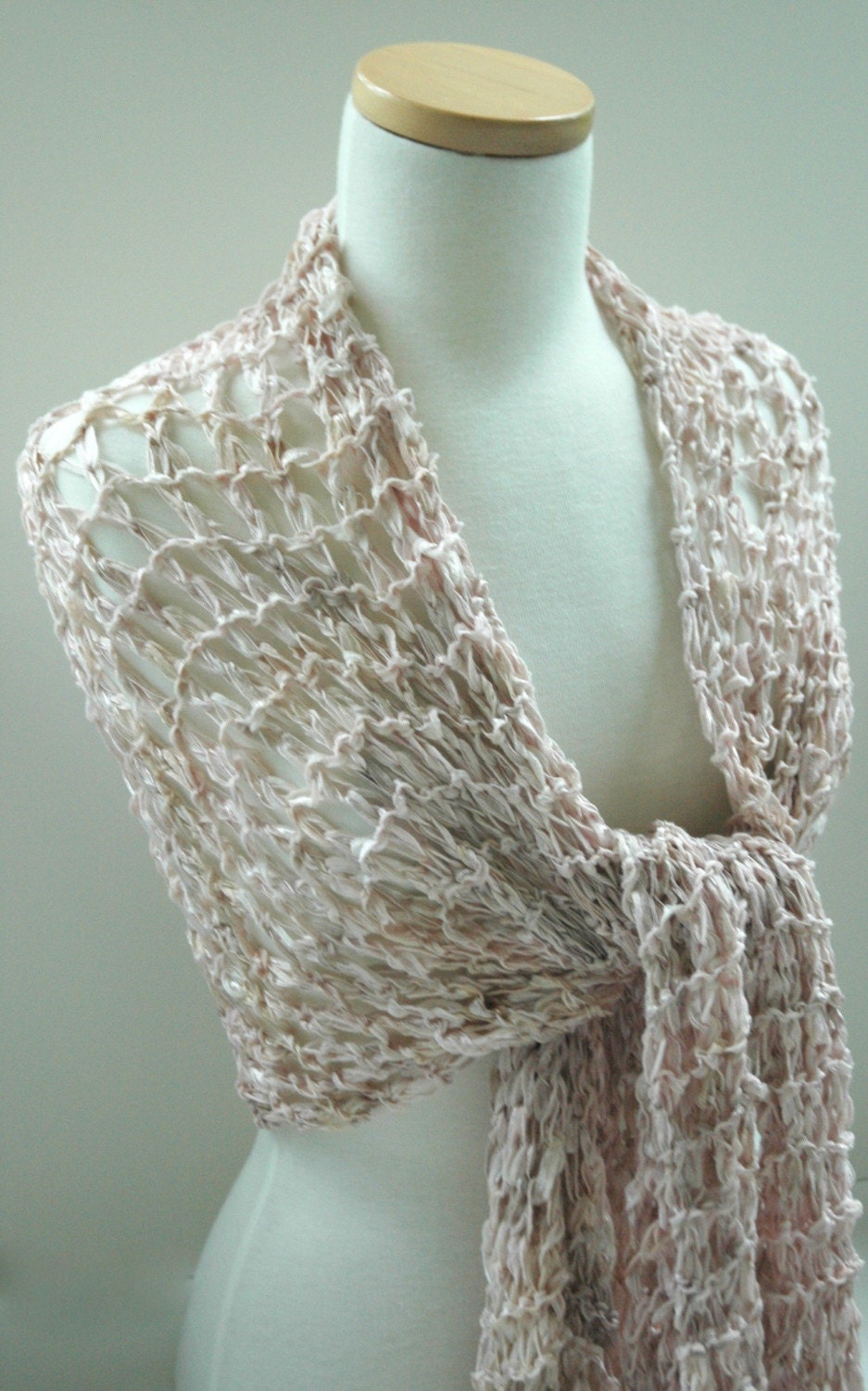 Cotton Shawl- Hand Knit/ soft pink/ cream/ mauve
