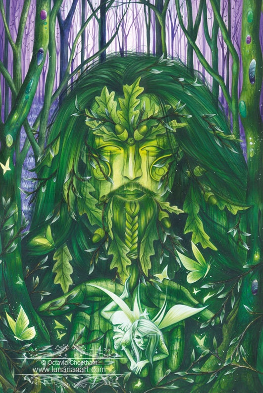 Green Man Art - Signed Spirit of the Forest and Offering - 9x6 Print - Green Man - Earth Art - Johnny Depp - Fan Art.