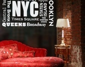 Wall Decal New York Famous Places Travel Vacation Destination Words Lettering Typography Landmark