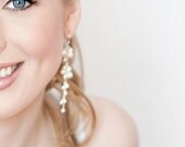 Bridal Earrings. Long Pearl Wedding Earrings, White Pearl Earrings. Wedding Jewellery. Cluster Pearl Jewelry