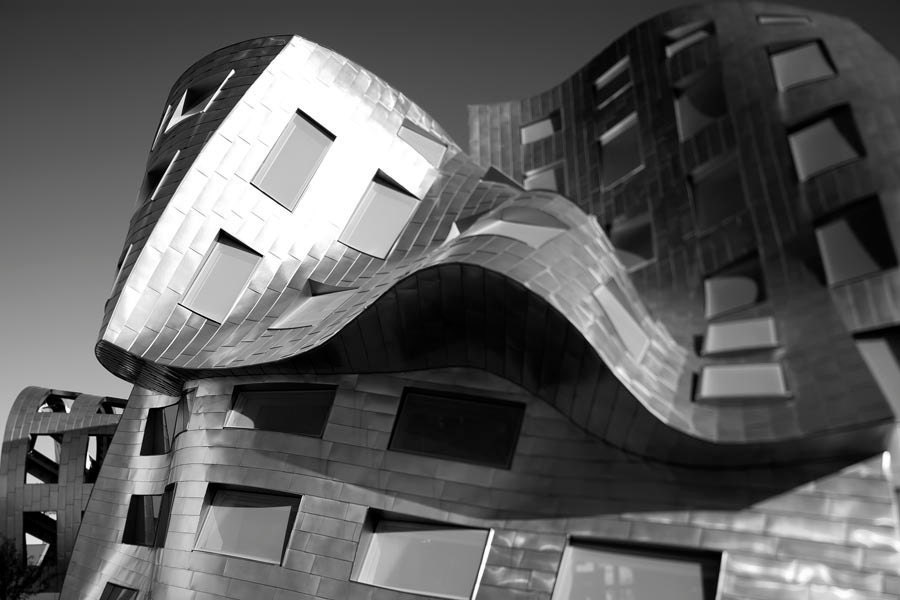 Abstract Modern black and white photography, geometric, Cleveland Clinic, Las Vegas, chrome, silver, metallic, men women