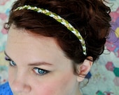 Green, White and Gold Braided Headband - Vintage Ribbon - Limited Edition