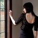 Lace blouse - night black with low scoop back, sheer antique lace tunic bohemian style - small