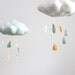 LAST ONE - Polka Dot Cloud Mobile - Tut, tut it looks like rain in white, golden yellow, sky blue, and mint green