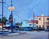 Oil Painting Landscape, Super Burger II. Original Oil on Canvas, 18x18 Framed Plein Air Fine Art