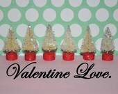 6 Bottle Brush trees Be Mine little cuties Vintage red base Shabby Chic Christmas Valentine bottlebrush lot Instant Collectioon miniature