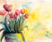Tulips by CandleLight - original watercolor - Fine Art Painting - Home Decor
