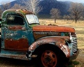 Old Chevrolet Pickup Winter 'Out in the Field' Big photo 20x20 print Antique farm vehicle Brown Rusty Blue