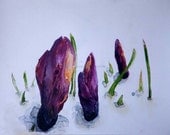 Flower Art - Purple Crocus Pushing Thru WaterColour - original watercolor on Yupo