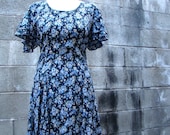 Vintage / 90s / Blue / Floral / Grunge / Mini Dress  / SMALL / RESERVE for KRose