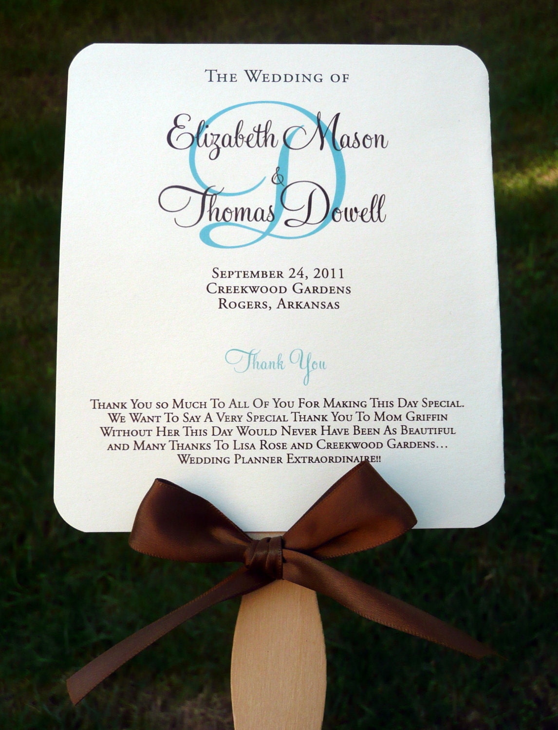 Wedding Program Fan - The Allison Sample with Wavy Handle
