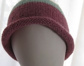 Knitted Rolled Brim Beanie in Neapolitan Ice Cream Colours-Cream, Lime Green and Strawberry