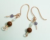 SALE Reduced 30% Goldstone, Amethyst, Freshwater Pearl, Copper Earrings - Matching Necklace Available Separately