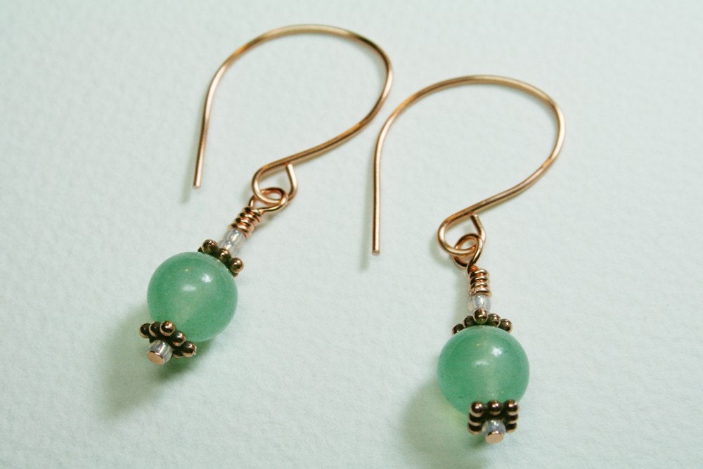 SALE Green Aventurine and Copper Earrings - SRAJD