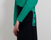 vintage oscar de la renta green  navy colorblock asymmetric dress small medium