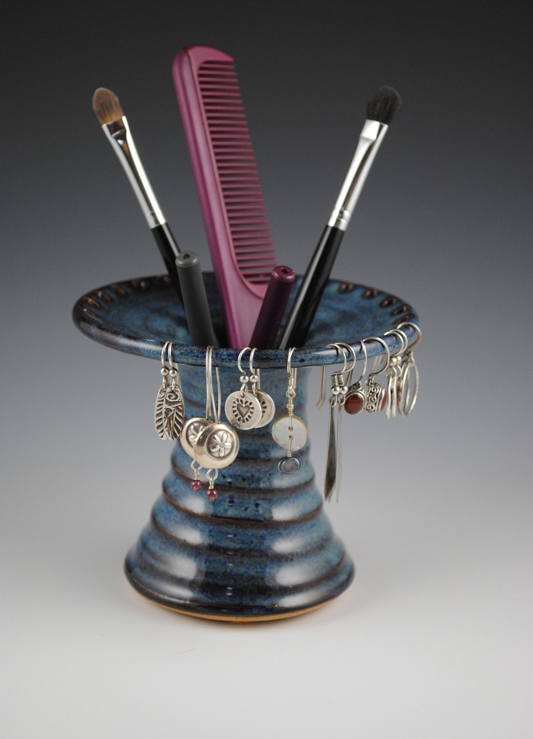 Earring Holder - Earring Tree - Handmade in Denim Blue Glaze