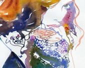 Giclee Print of Watercolour Painting, Fashion Illustration. Titled - Marion Cotillard