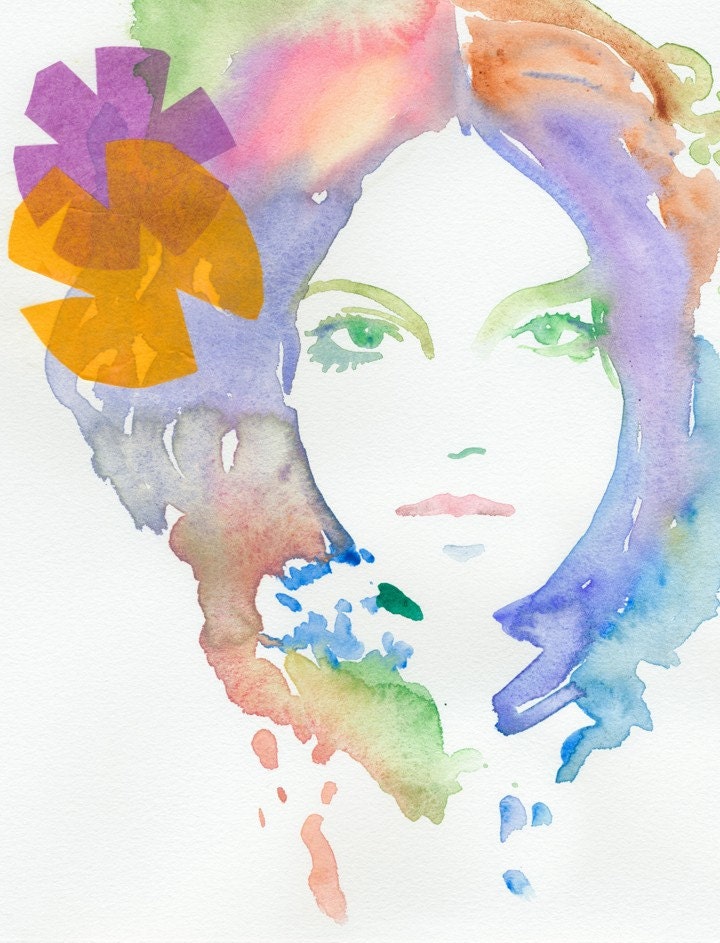 Watercolor Fashion Illustration Print - Biba inspired 7