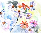 flower watercolor,  Flower art print, colorful watercolor, colorful wall art, flower wall art  -  Colorful Song - 8x10