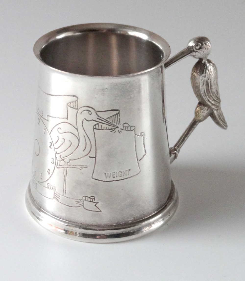 on vintage Cup from  England Stork by Silver cup Chixycoco Etsy silver Vintage Baby