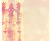 Romantic photography, iron lamp post photograph, night, Los Angeles, french cottage chic, architecture, peach pink nursery art