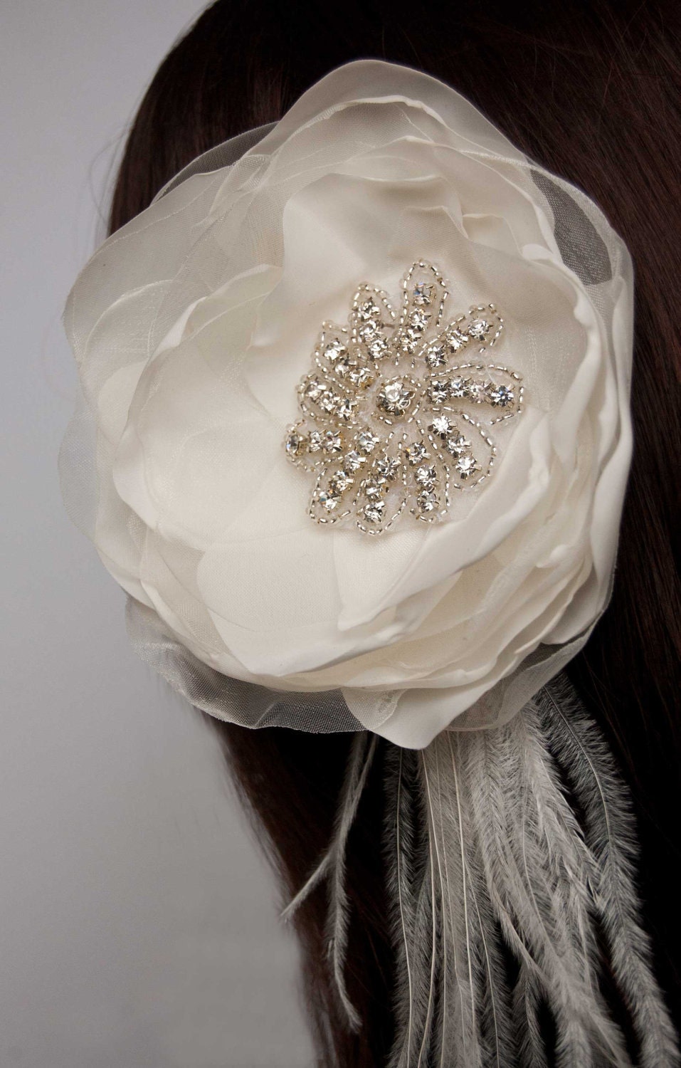 Bridal hair accessory feathers fascinator by floraljewellery