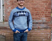 1980's Men's Blue, White and Black Ski Sweater