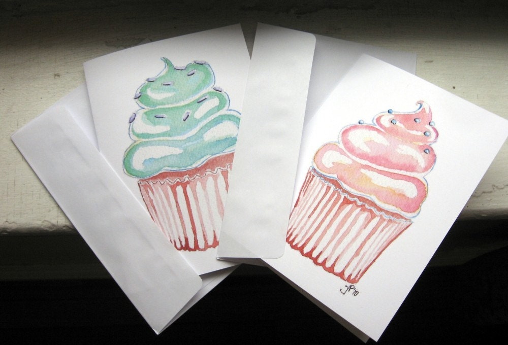 Birthday Cards - Cupcake Greeting Cards, Cupcake Art Birthday Cards, Set of 12