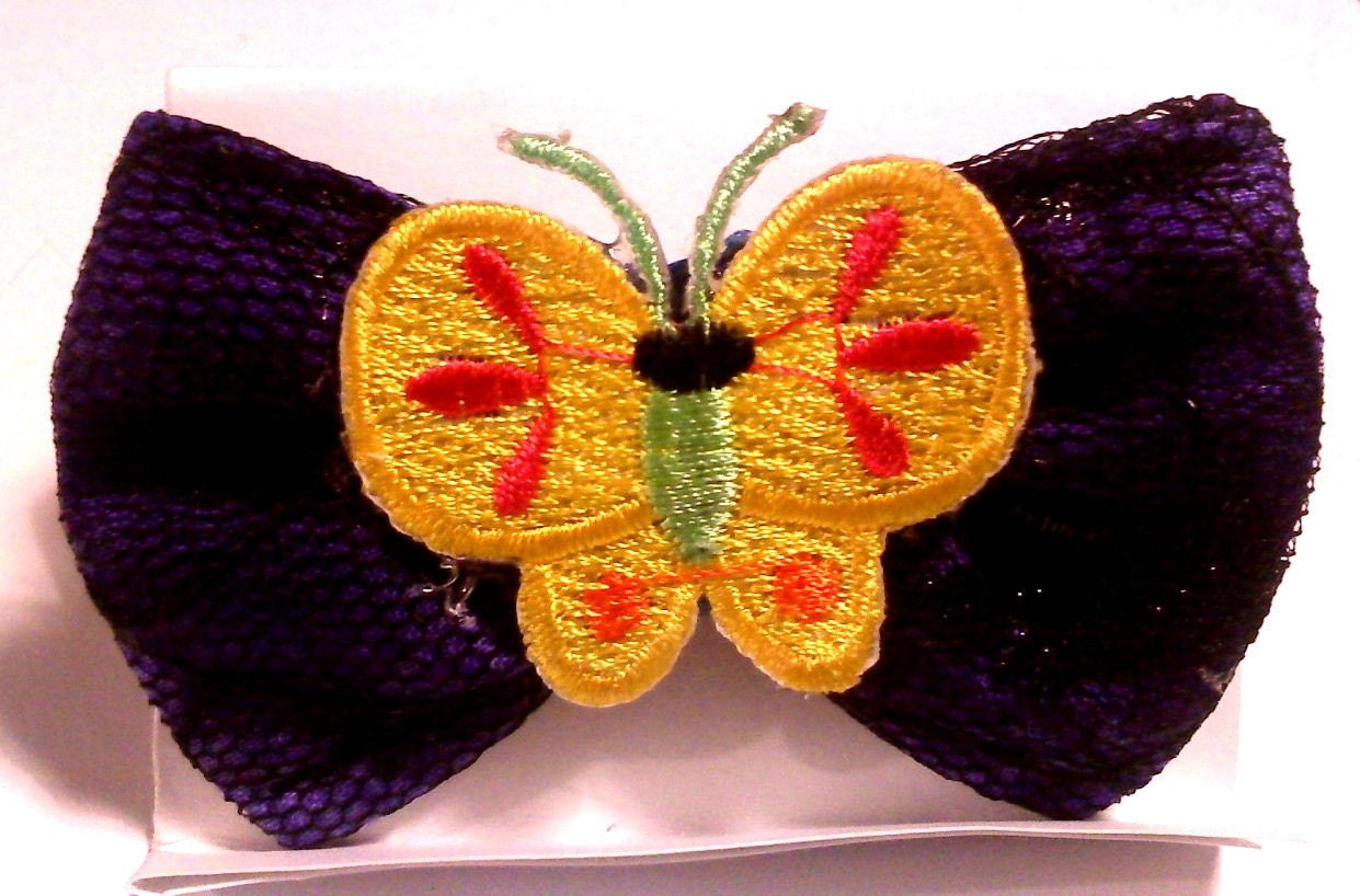 Yellow Butterfly - Purple with black lace - Boutique hairbows - Girls