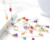 Long gemstone necklace fine jewelry great gatsby style genuine ruby amethyst aquamarine peridot turquoise garnet opera length