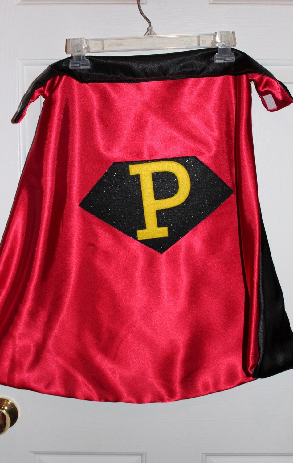 REVERSIBLE Magician's Cape CUSTOMIZED with Initial in Red and Black (feedback can be read in this listing)