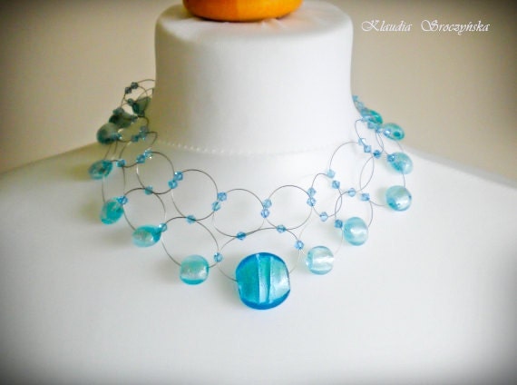 Something Blue Necklace with Swarovski crystals and Venetian glass Bride necklace Bride Jewelry Wedding jewelry Bridesmaid gifts