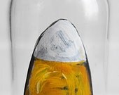 Candy Corn hand painted Halloween Folk Art on Vintage Crown Mason Jar