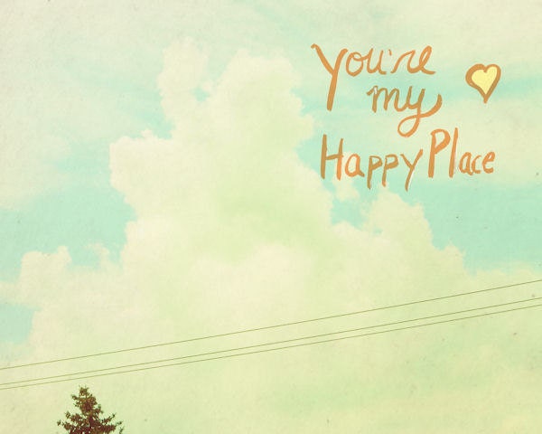Happy Place 16x20 / Nature Photo, LARGE Poster, Childrens Art, Kids Room, Shabby Chic Nursery, Typography, Romantic Decor, Love, Clouds, Sky